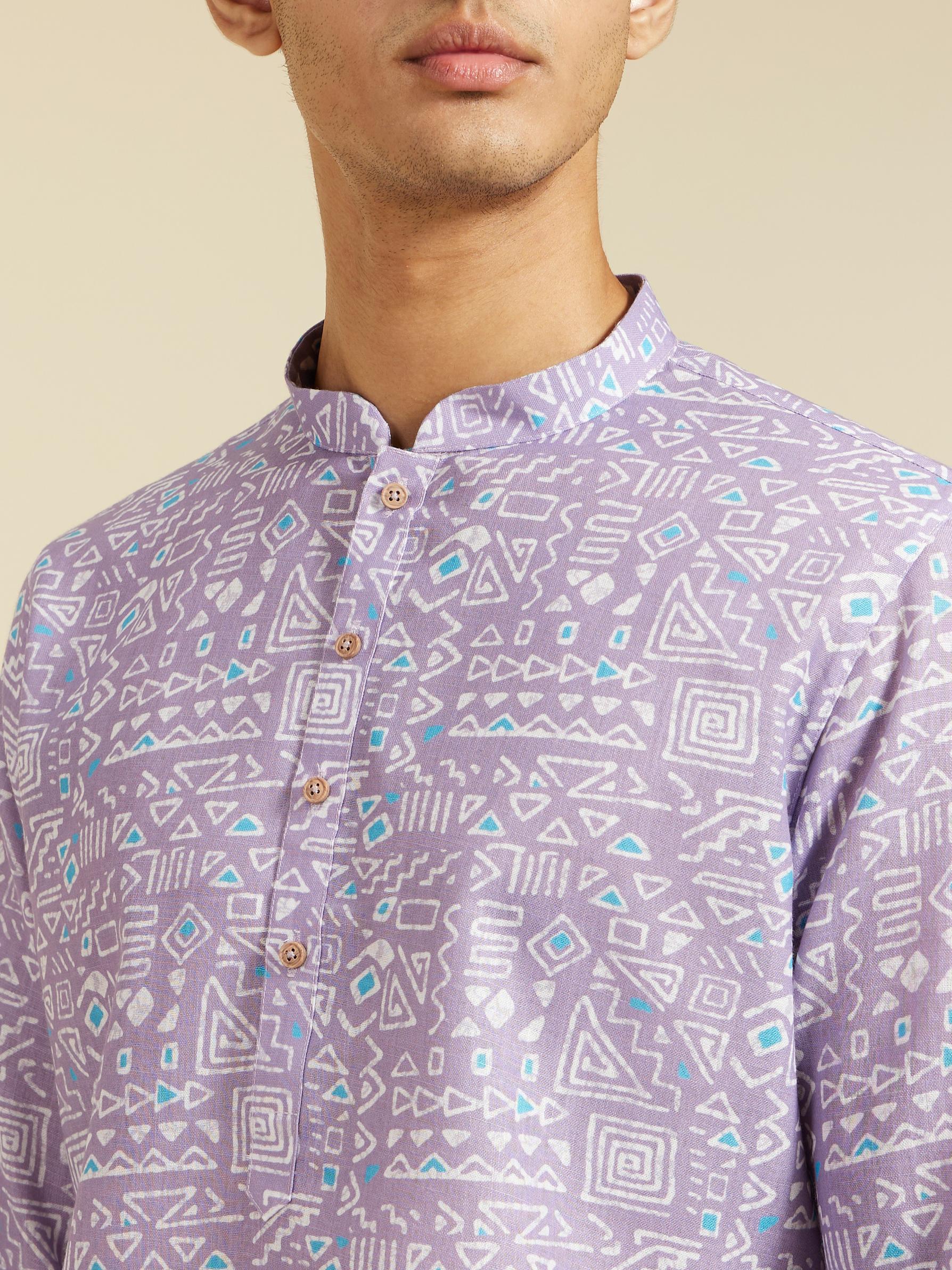 Diwas Men Soft Lilac Aztec Printed Kurta