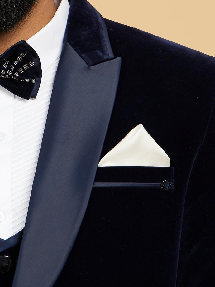 Twamev Men Cream Satin Pocket Square