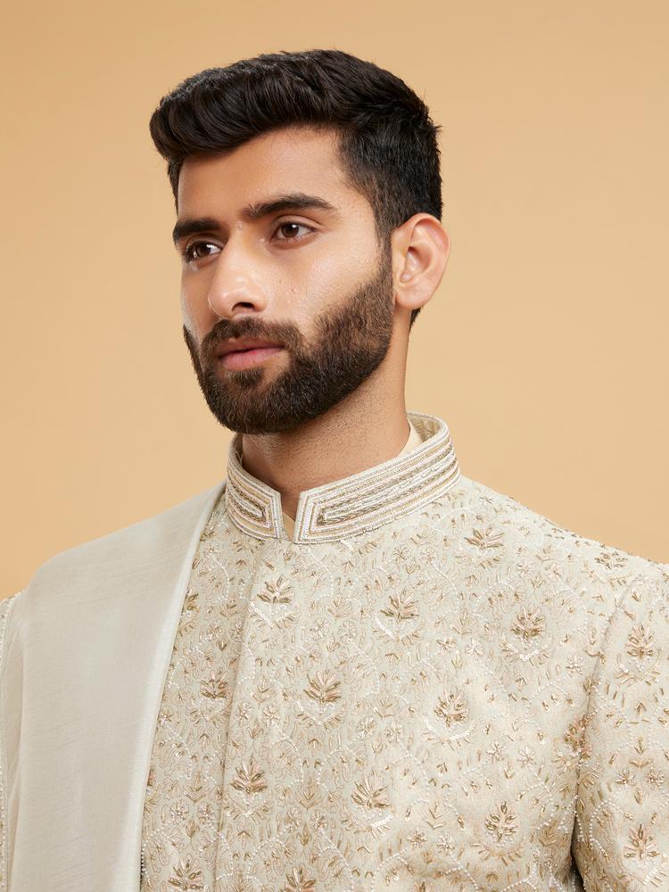 Twamev Men Pista Green Brocade Masterpiece Sherwani