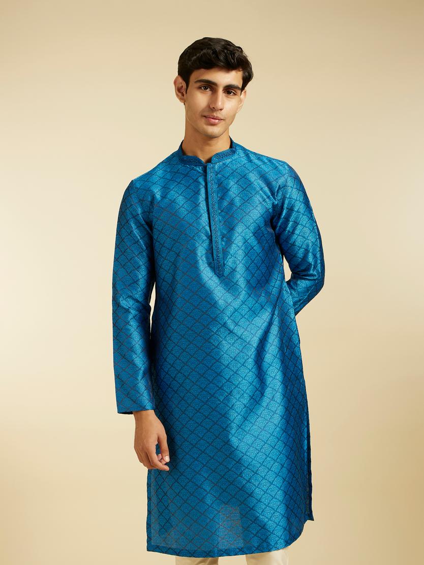 Diwas Men Lapis Blue Jaal Patterned Kurta