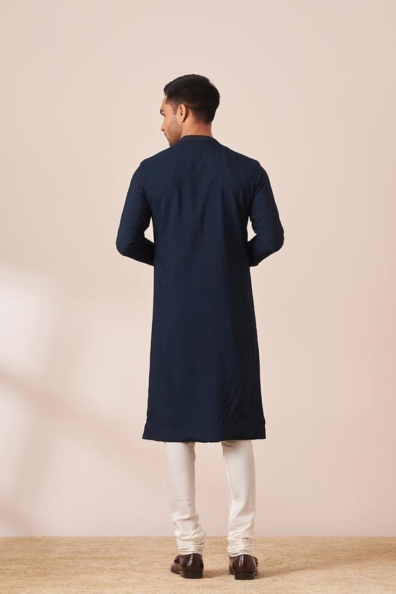 Twamev Men Navy Blue Side Open Kurta Pajama