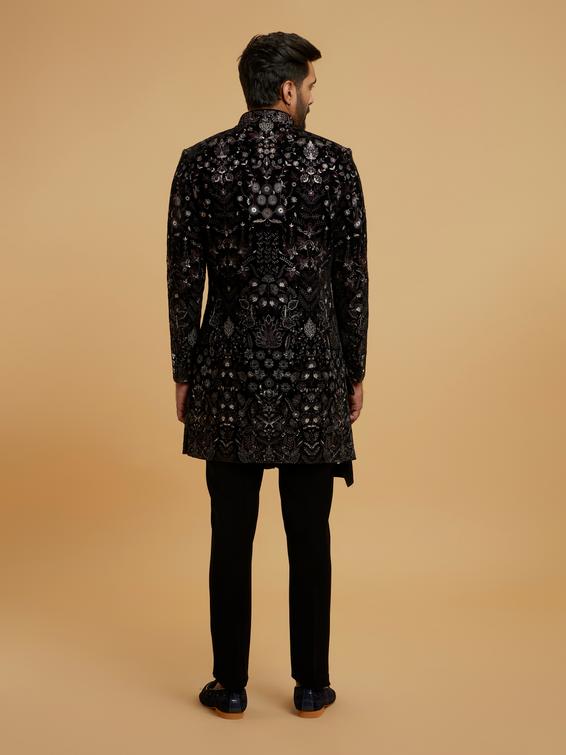 Twamev Men Black Velvety Elegance Indo Western