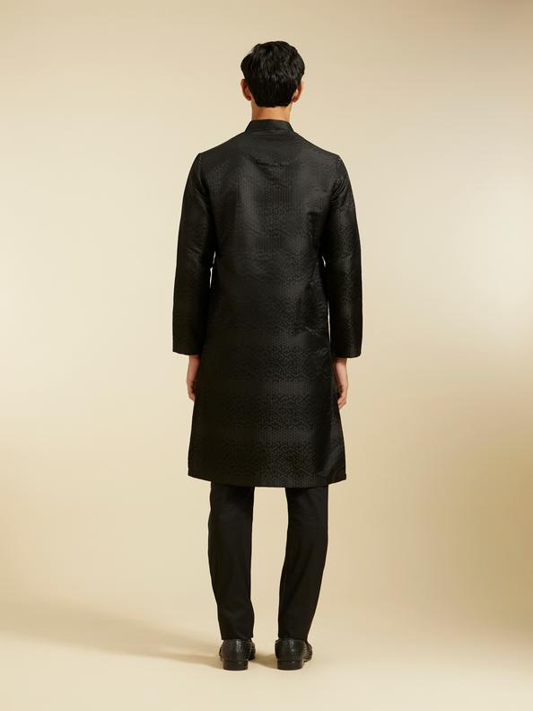 Diwas Men Ebony Black Triangular Self Patterned Kurta