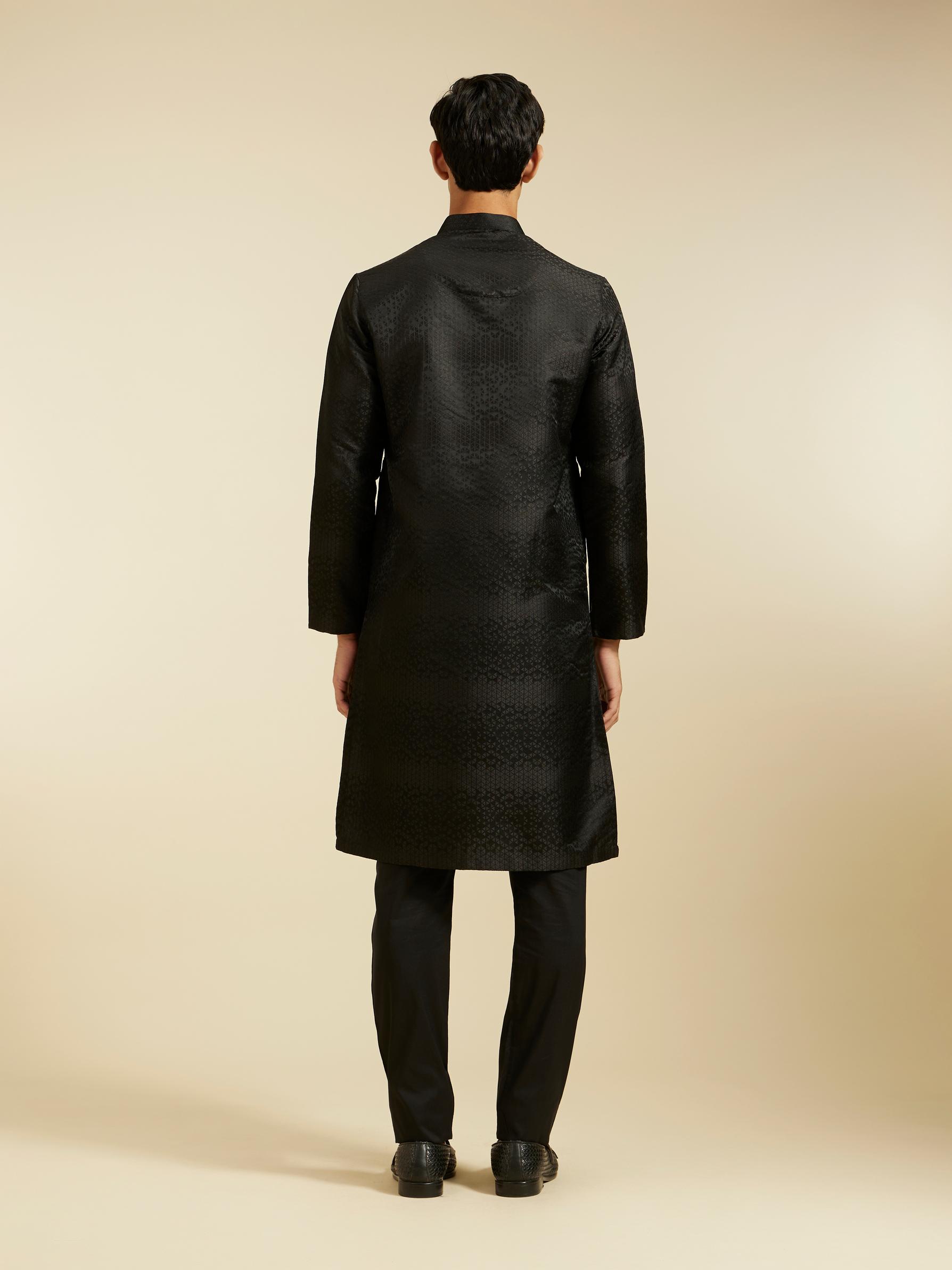 Diwas Men Ebony Black Triangular Self Patterned Kurta