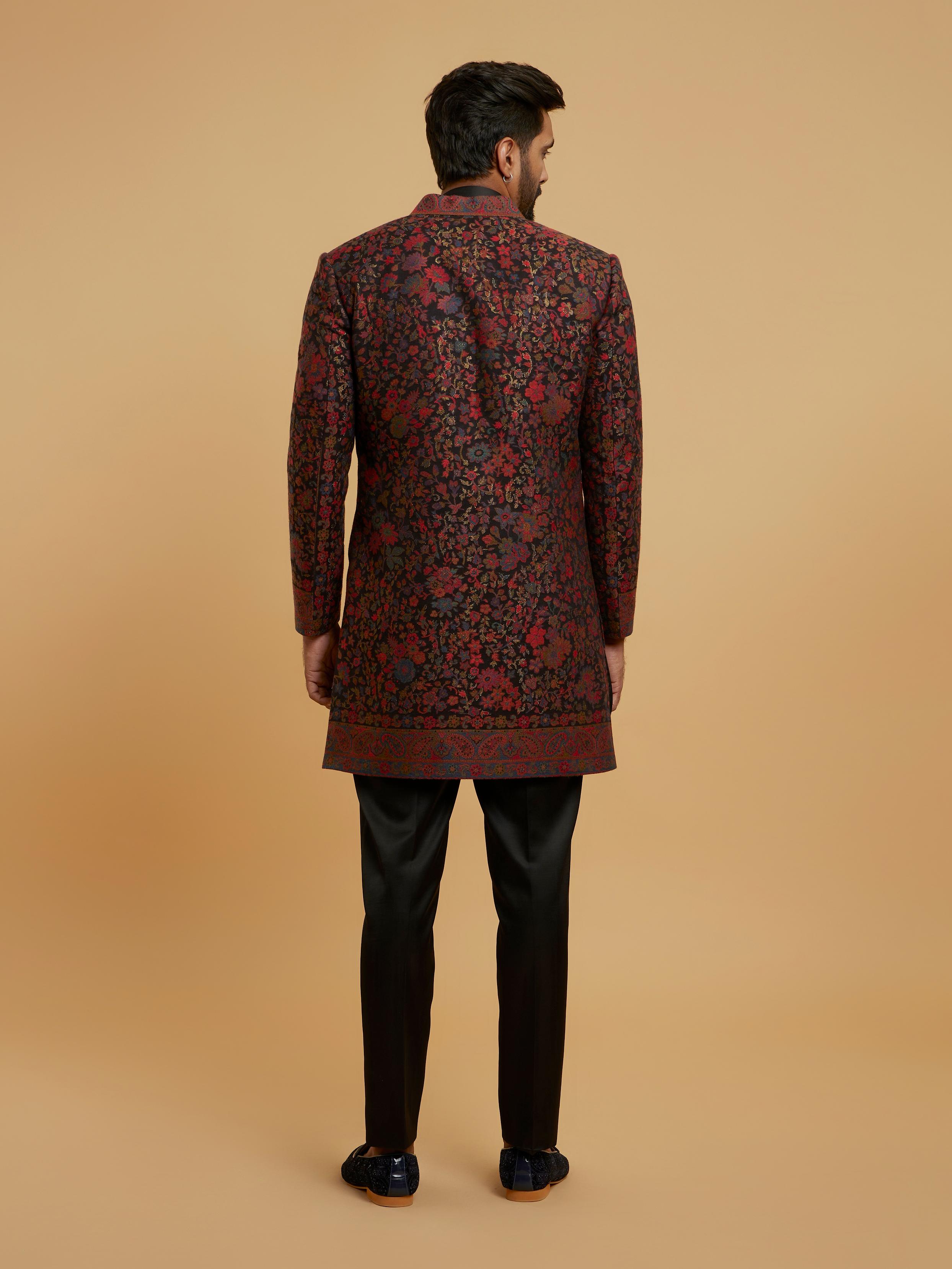Twamev Men Black Brocade Elegance Indo Western