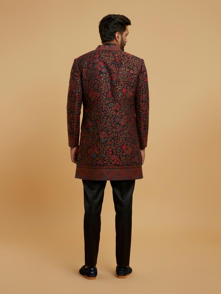 Twamev Men Black Brocade Elegance Indo Western