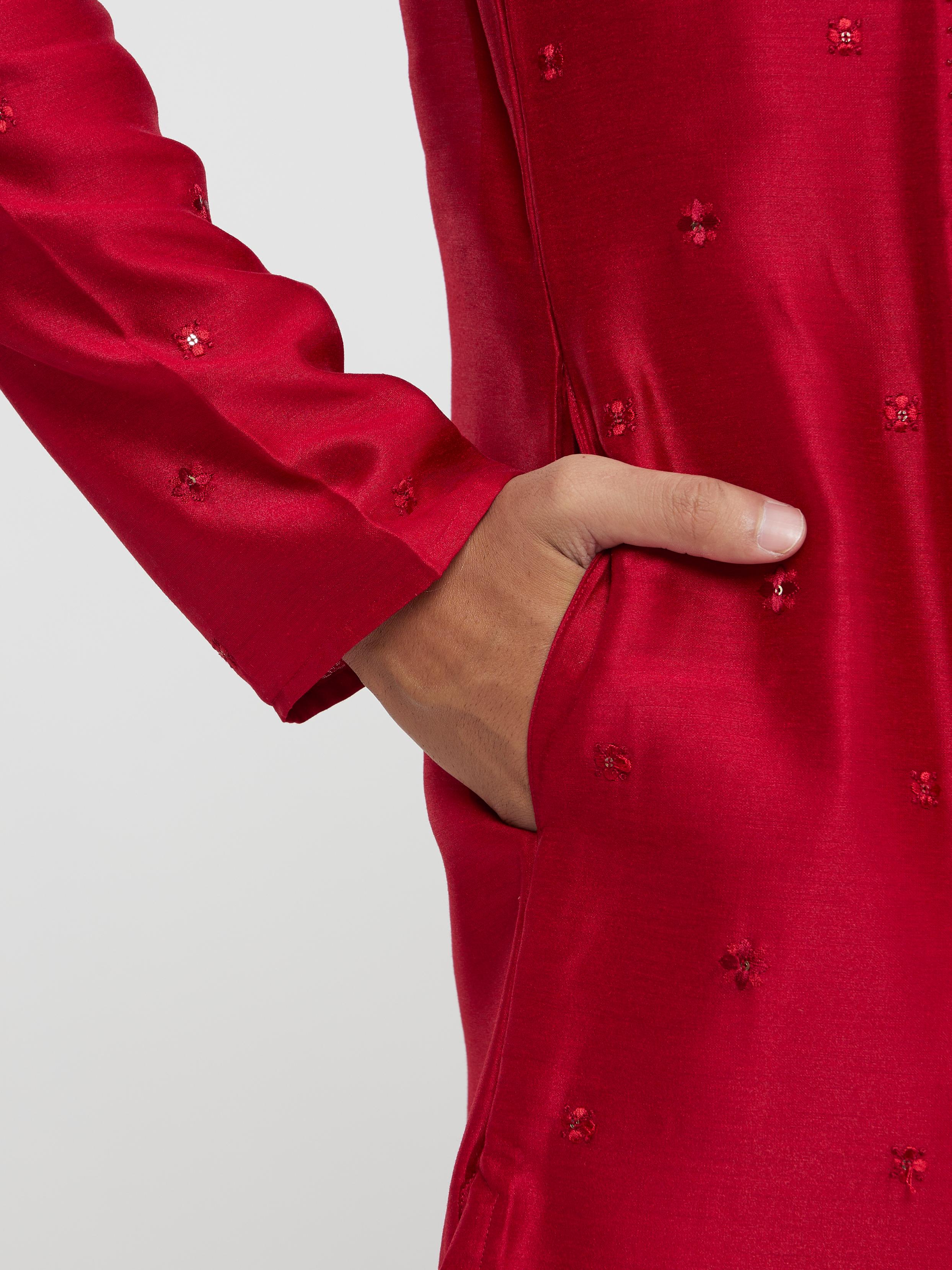 Twamev Men Twilight Gleam Red Kurta Pajama
