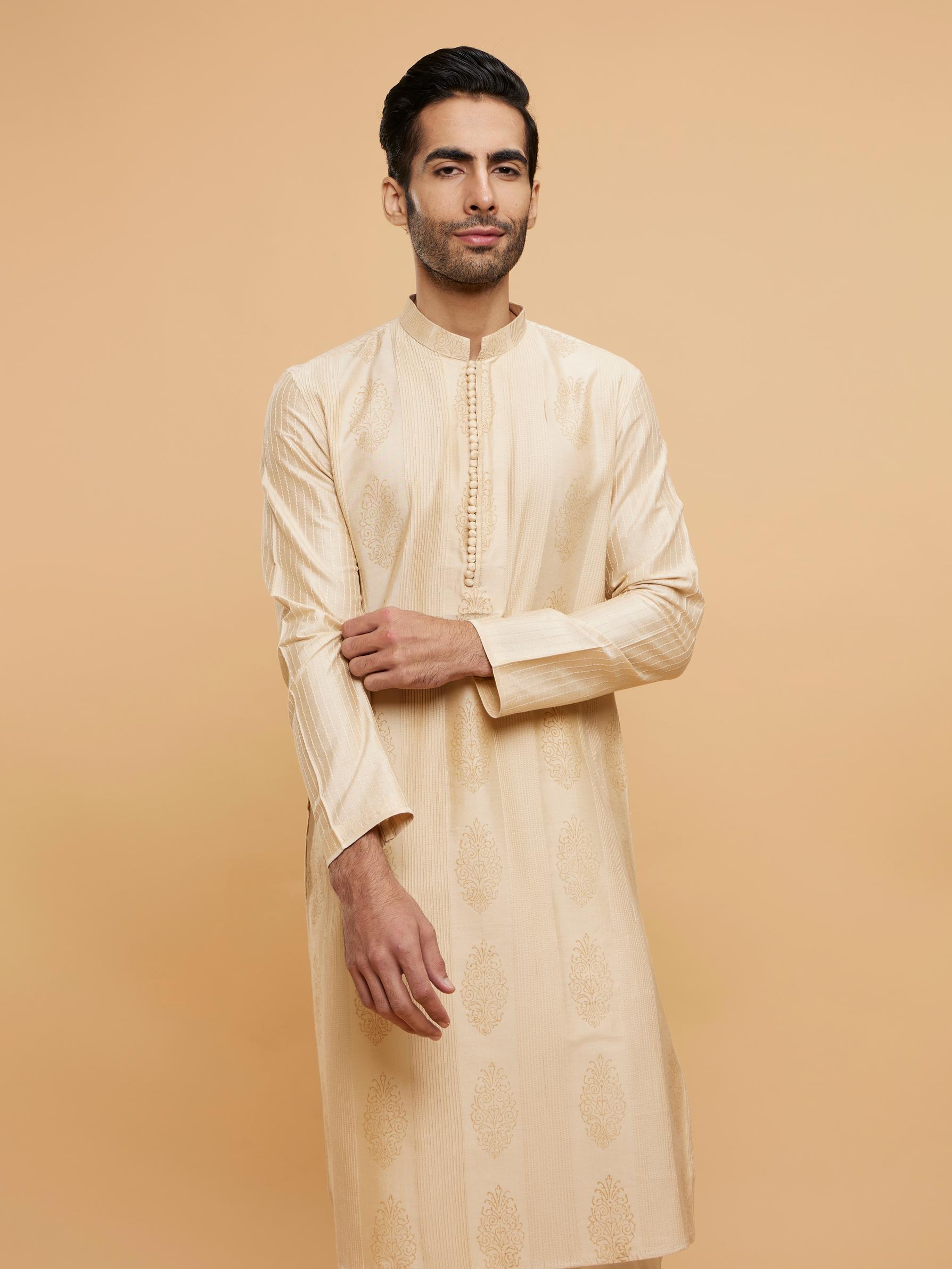 Twamev Men Beige Bliss Kurta Pajama Set