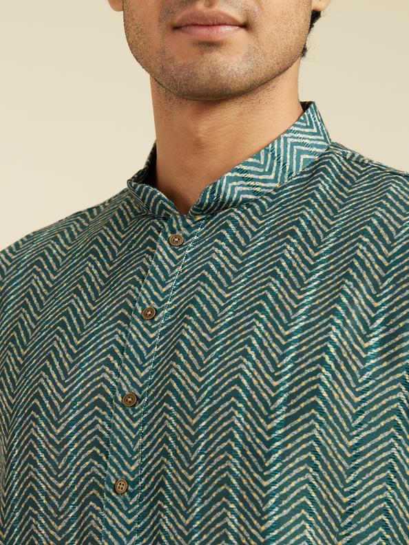 Diwas Men Bottle Green Chevron Printed Kurta