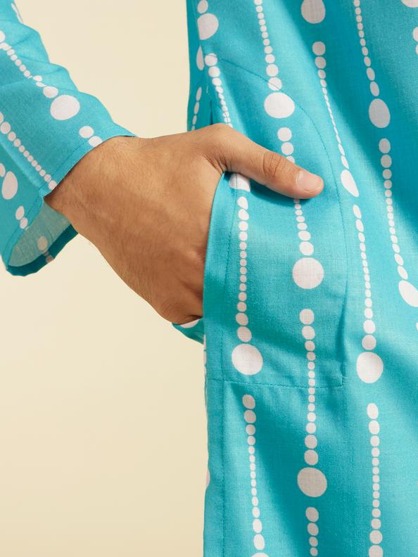 Diwas Men Turquoise Blue Modish Dotted Printed Kurta