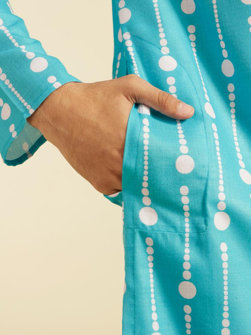 Diwas Men Turquoise Blue Modish Dotted Printed Kurta