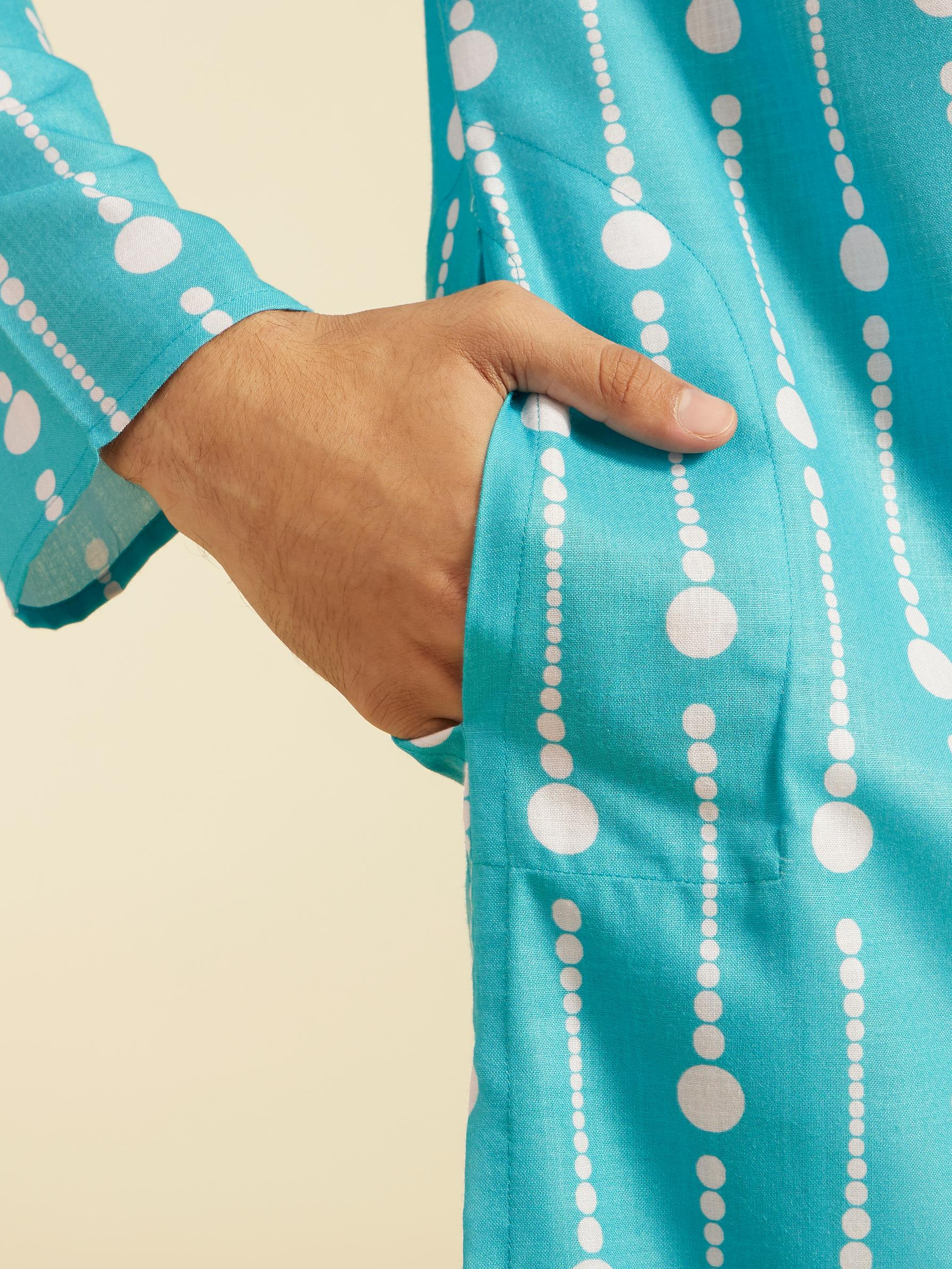 Diwas Men Turquoise Blue Modish Dotted Printed Kurta