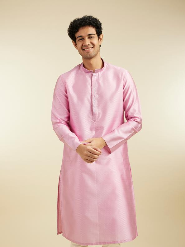 Diwas Men Bubblegum Pink Lattice Patterned Kurta with Sequin Work