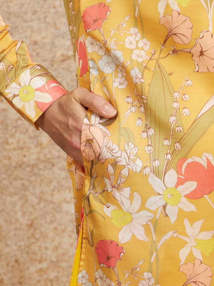 Twamev Men Mustard Enchant Kurta Pajama
