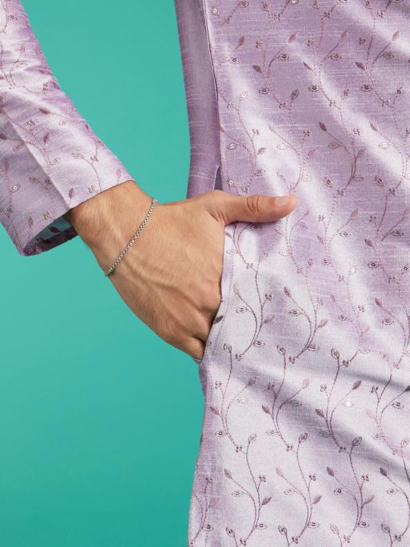 Diwas Men Soft Lilac Bel Embroidered Kurta with Rhinestone Work