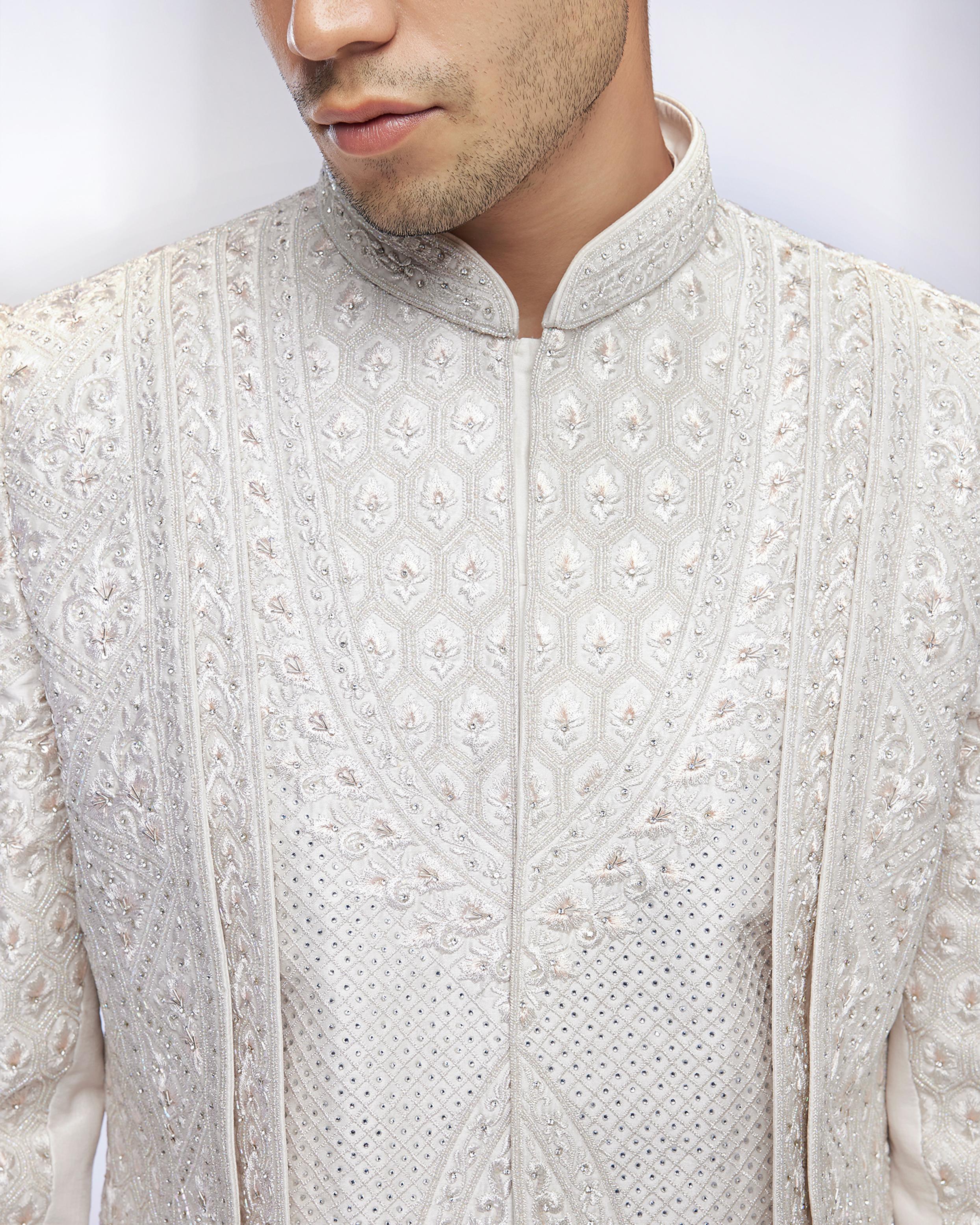 Twamev Men Elegant Cream Sherwani Ensemble