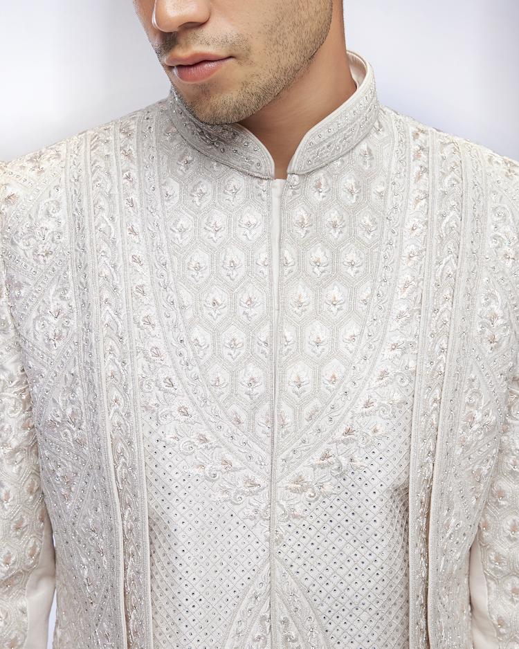 Twamev Men Elegant Cream Sherwani Ensemble