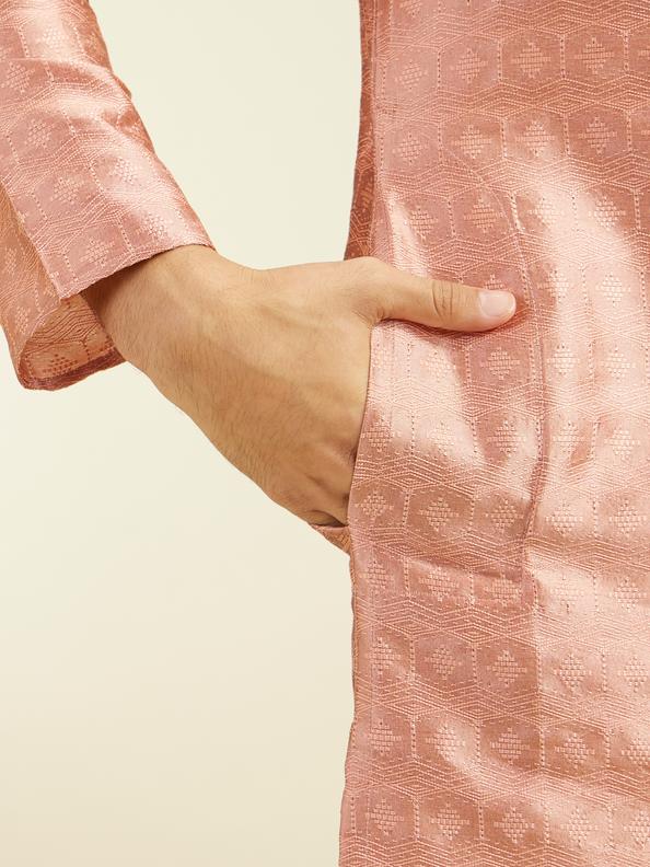 Diwas Men Peach Amber Star Self Patterned Kurta