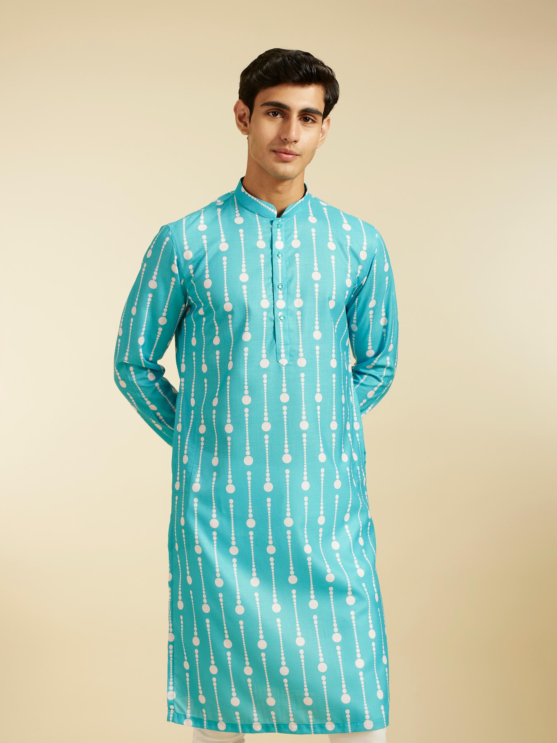 Diwas Men Turquoise Blue Modish Dotted Printed Kurta