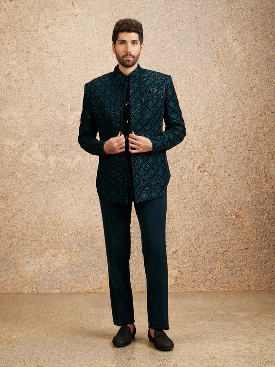 Twamev Men Turquoise Blue Extravaganza Indo Western