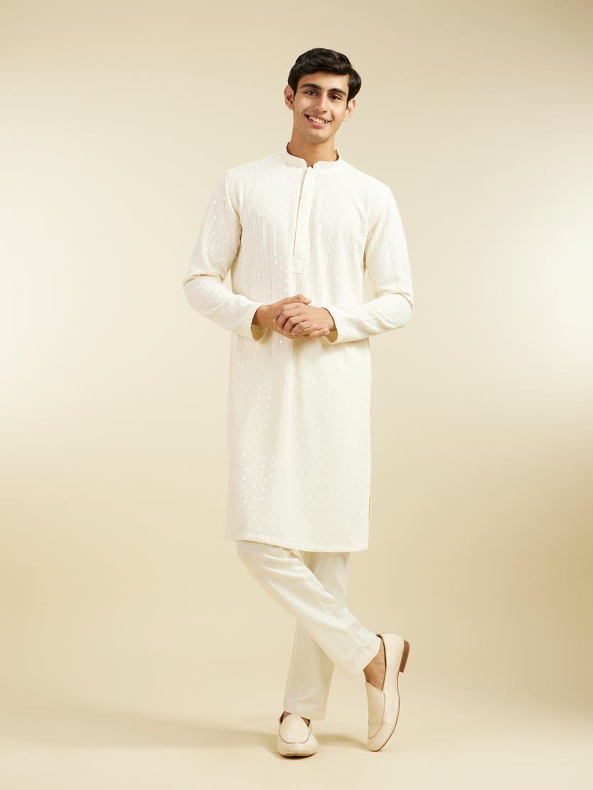 Diwas Men Ivory Cream Chikankari Sequinned Kurta