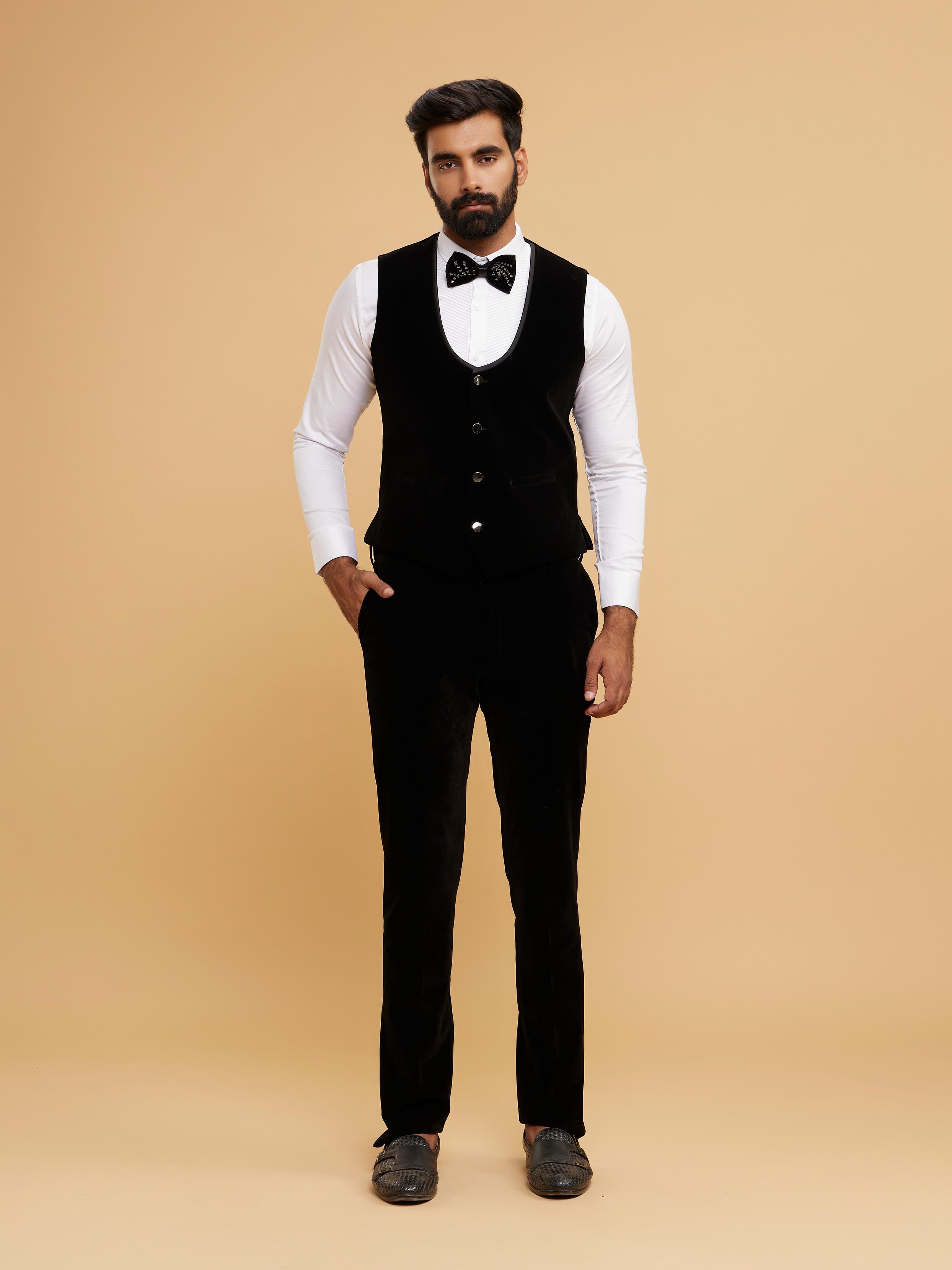 Twamev Men Luxurious Black Velvet Suit Set