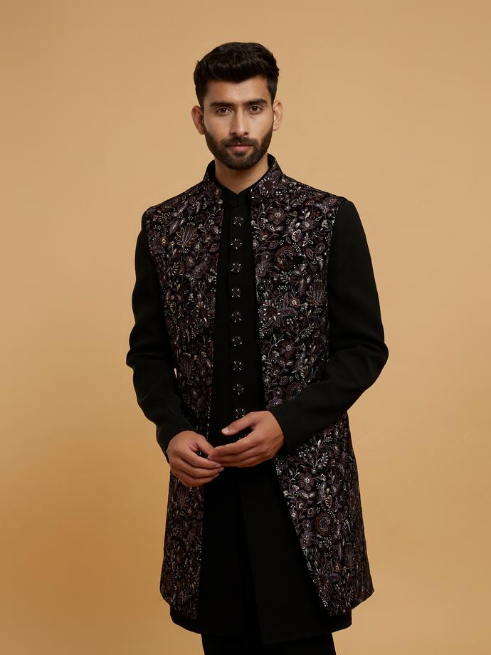 Twamev Men Black Velvet Panache Indo Western