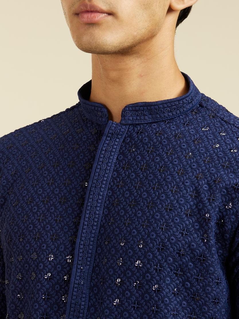 Diwas Men Navy Blue Chikankari Kurta with Sequin