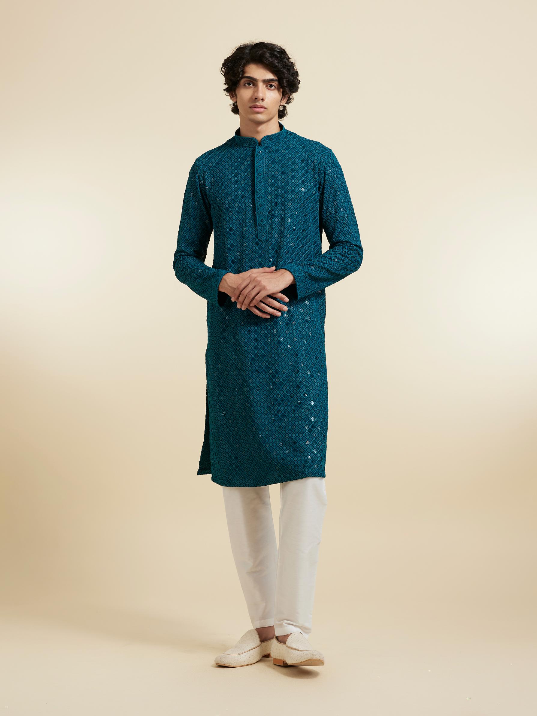 Diwas Men Teal Green Viscose Kurta Pajama