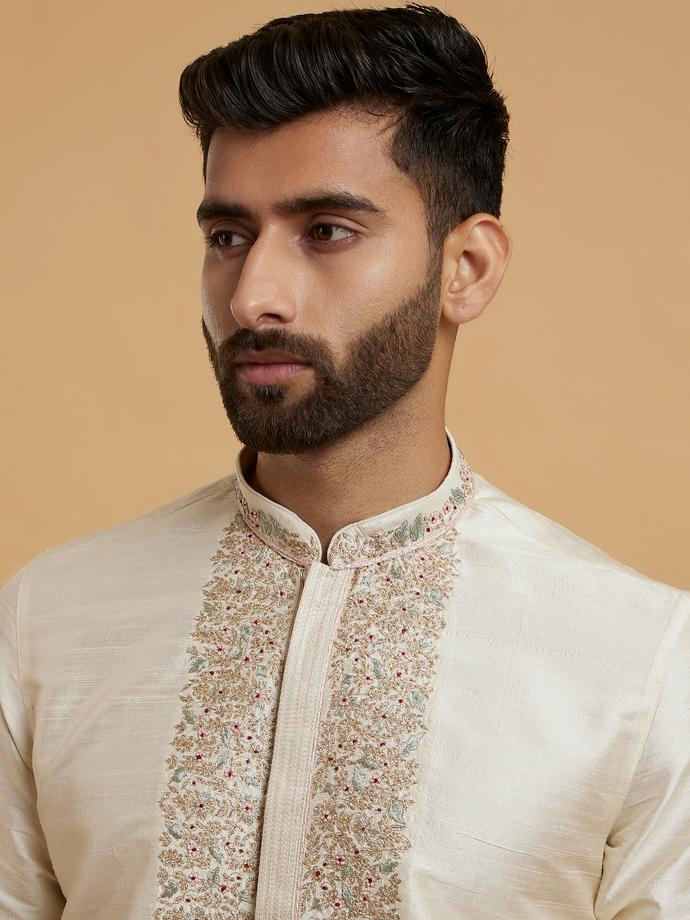 Twamev Men Beige Silk Elegance Kurta Pajama