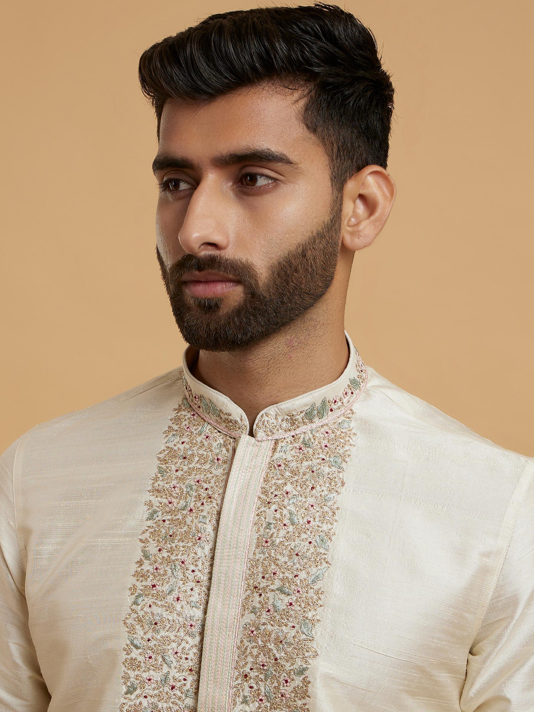 Twamev Men Beige Silk Elegance Kurta Pajama