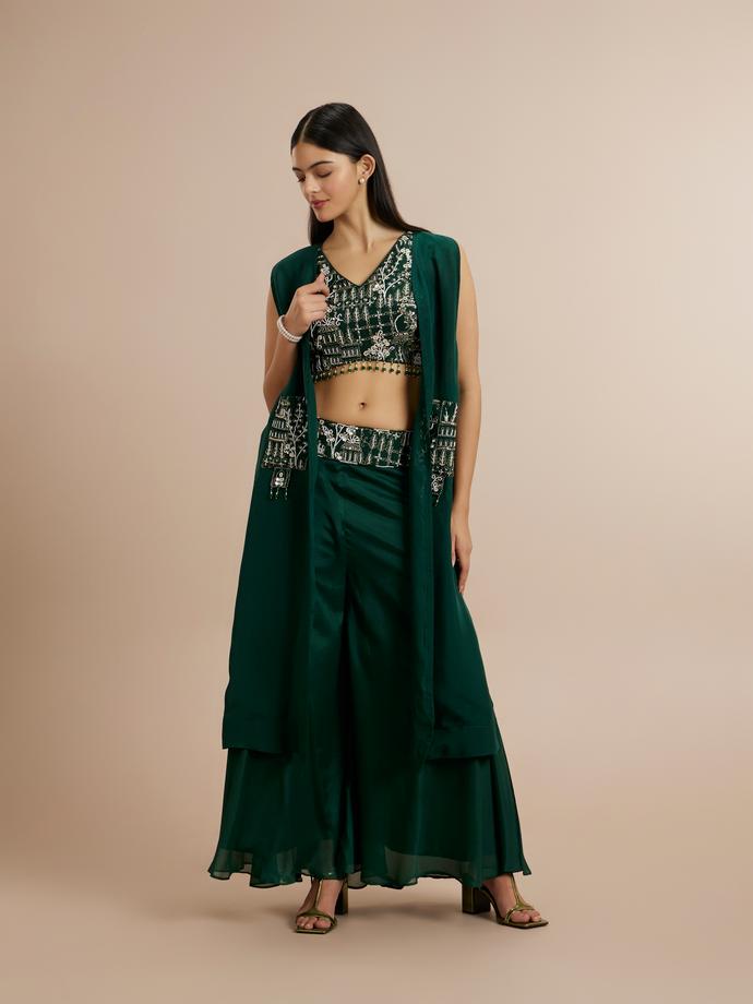 Twamev Women Enthralling Green Georgette Indo Western