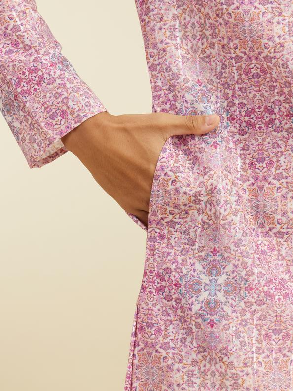 Diwas Men Candy Floss Pink Imperial Jaal Printed Kurta