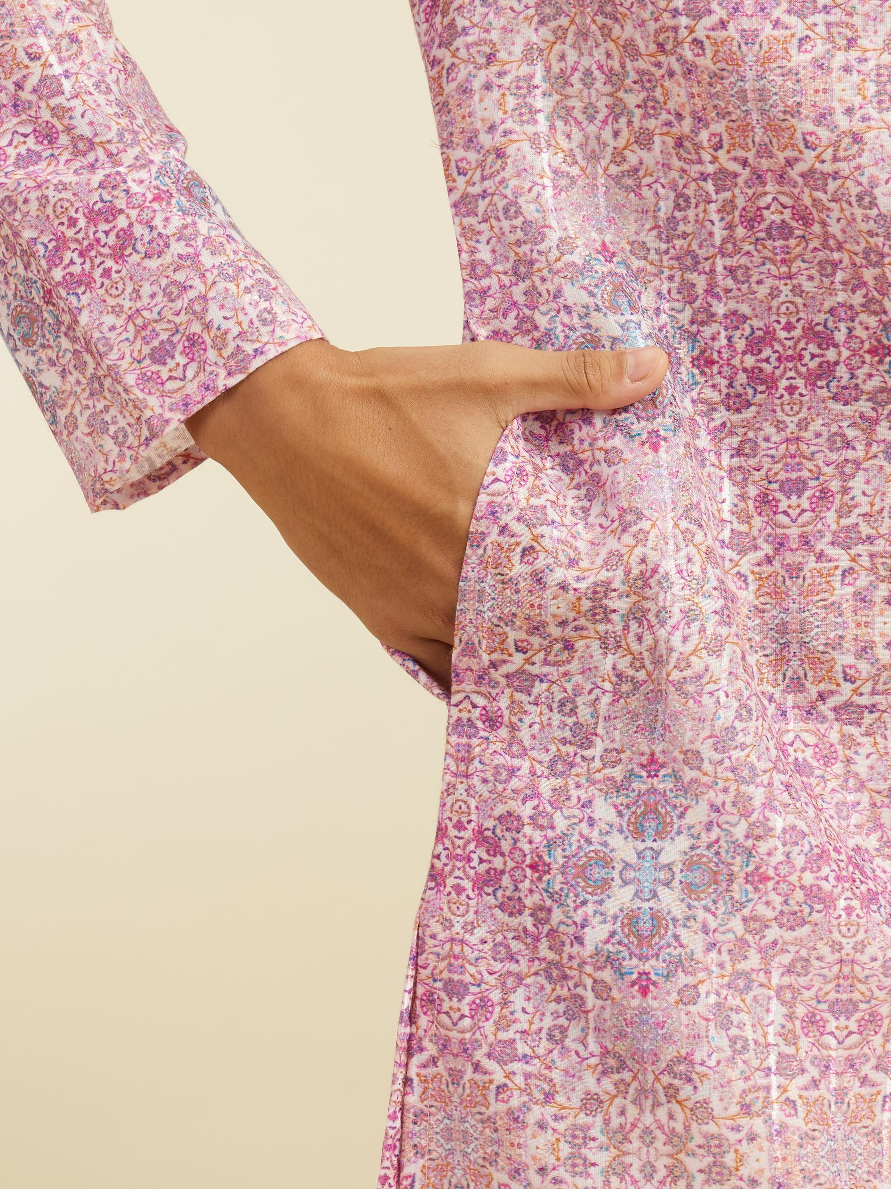 Diwas Men Candy Floss Pink Imperial Jaal Printed Kurta
