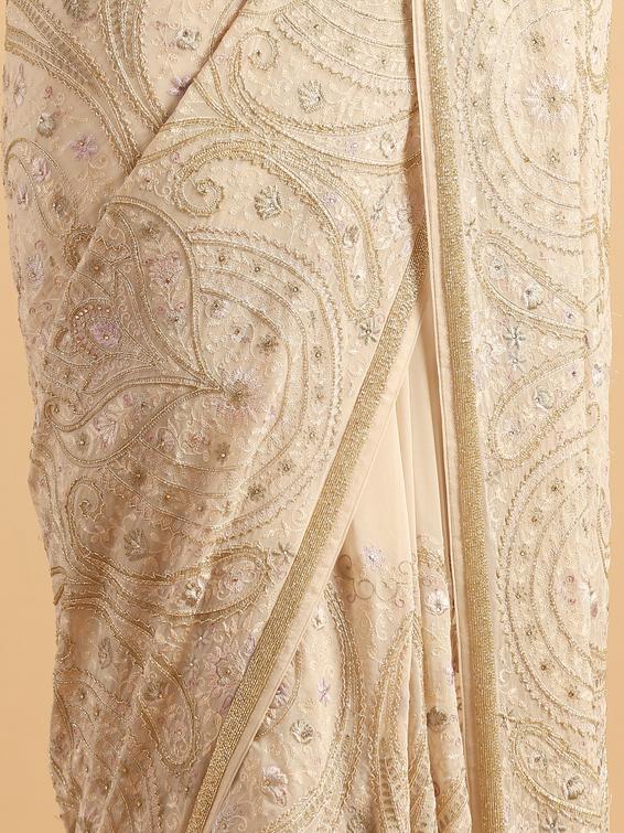 Twamev Women Graceful Cream Georgette Saree