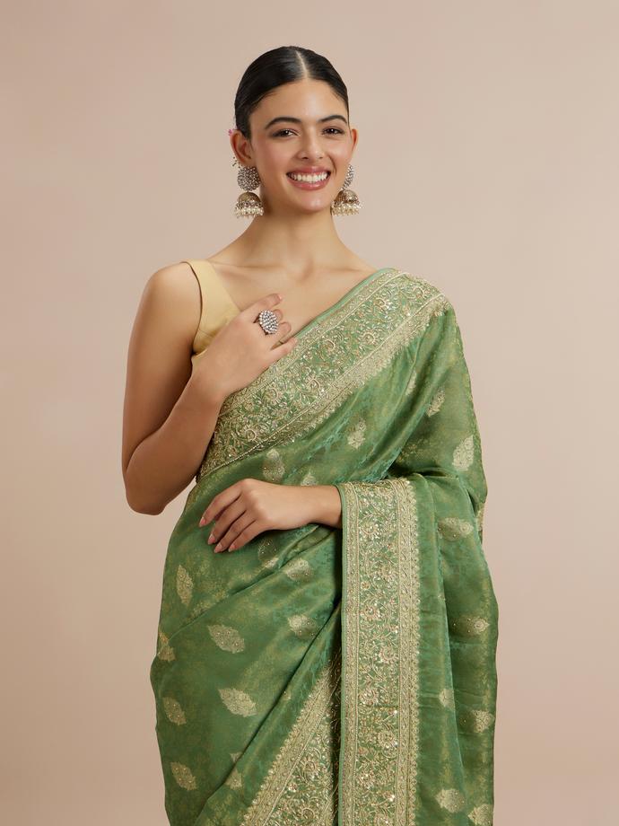 Twamev Women Enchanting Sea Green Satin Saree