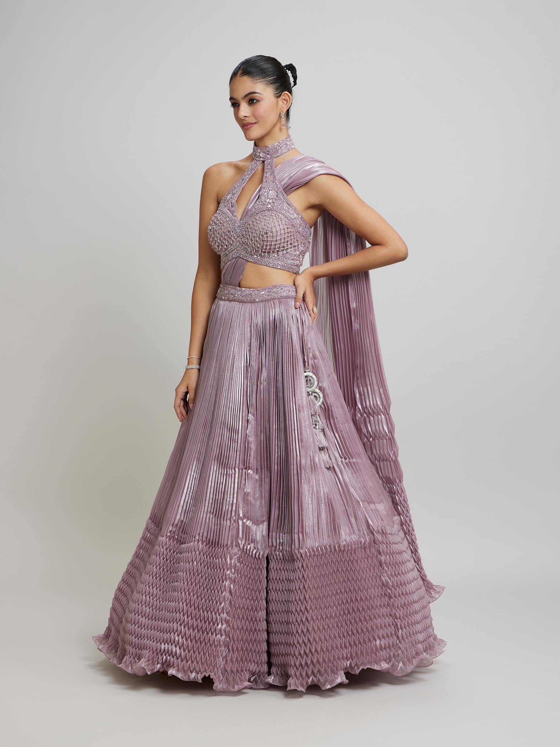 Twamev Women Dusty Pink Festive Lehenga