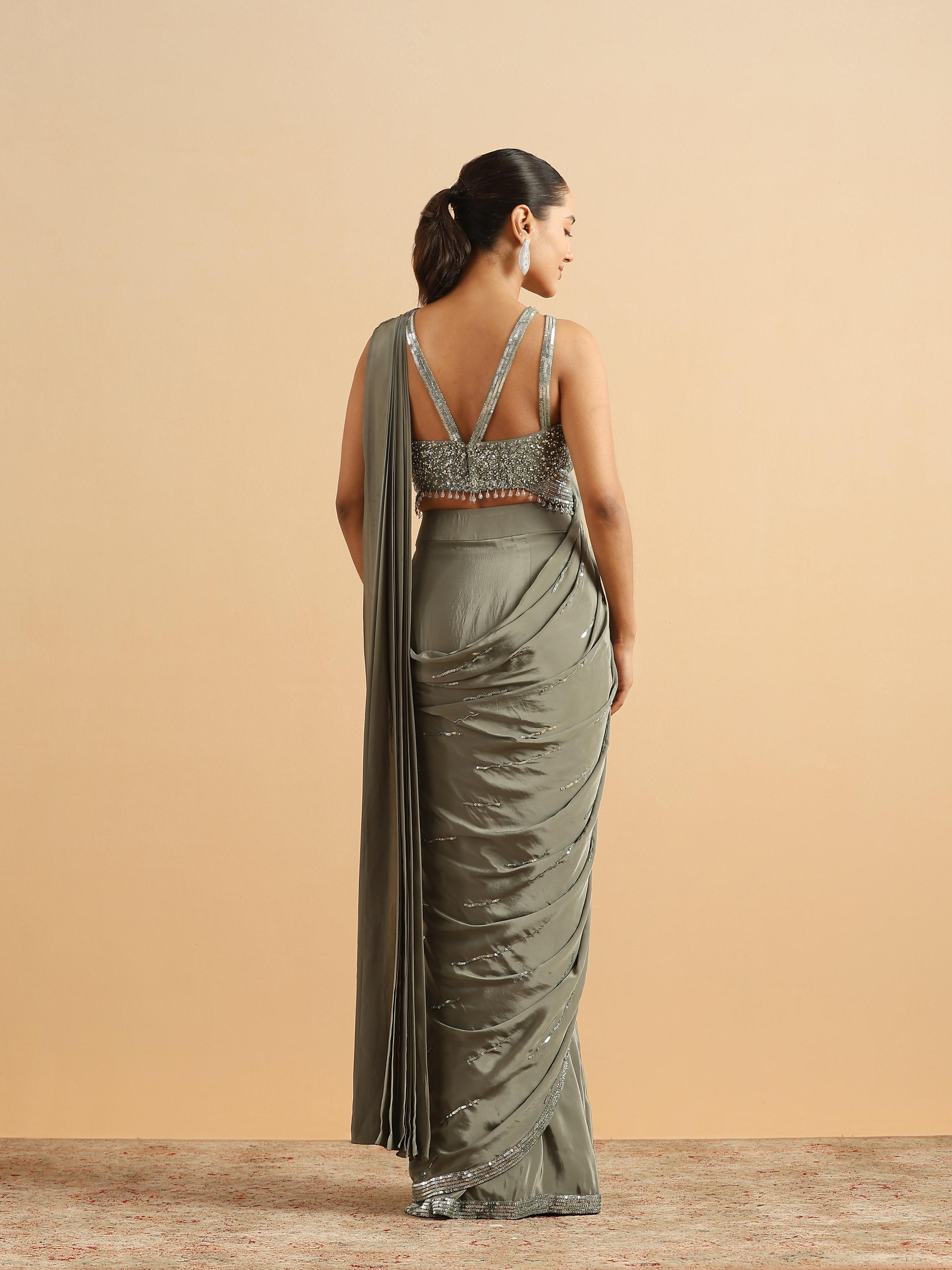 Twamev Women Sea Green Satin Party Saree