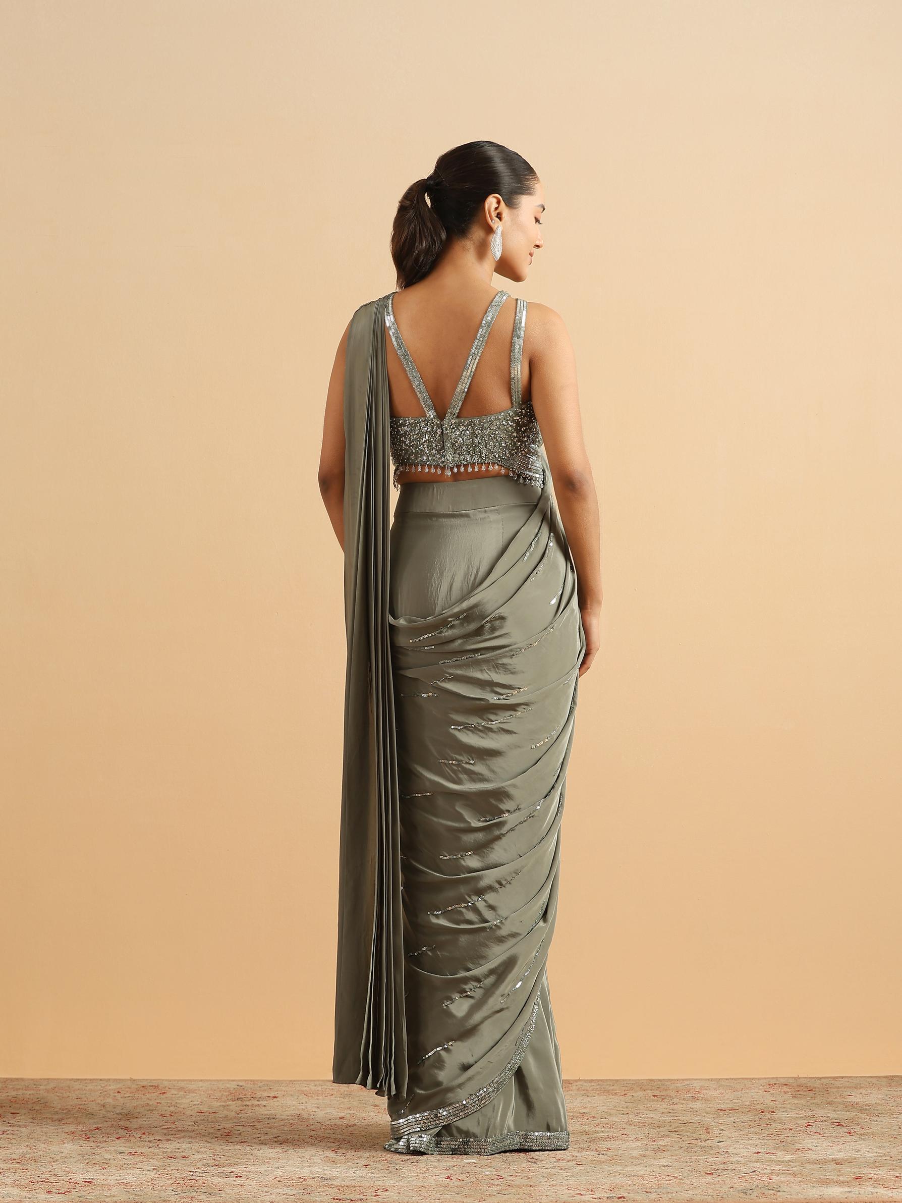 Twamev Women Sea Green Satin Party Saree