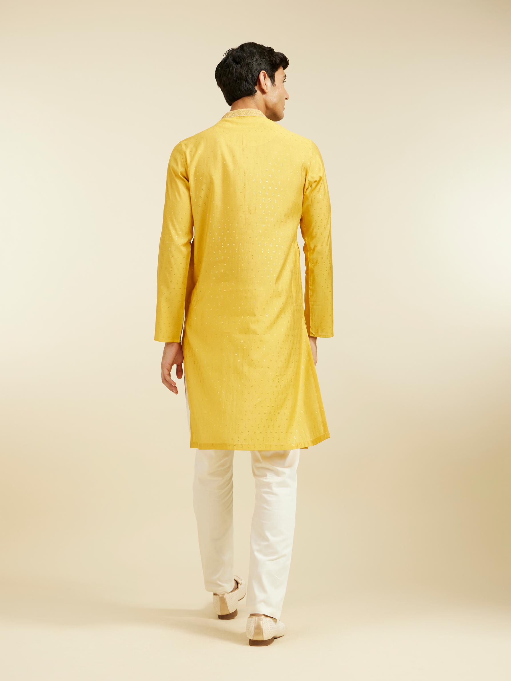 Diwas Men Mustard Yellow Kurta with Petal Motifs and Embroidered Placket