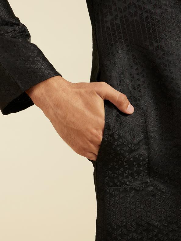 Diwas Men Ebony Black Triangular Self Patterned Kurta