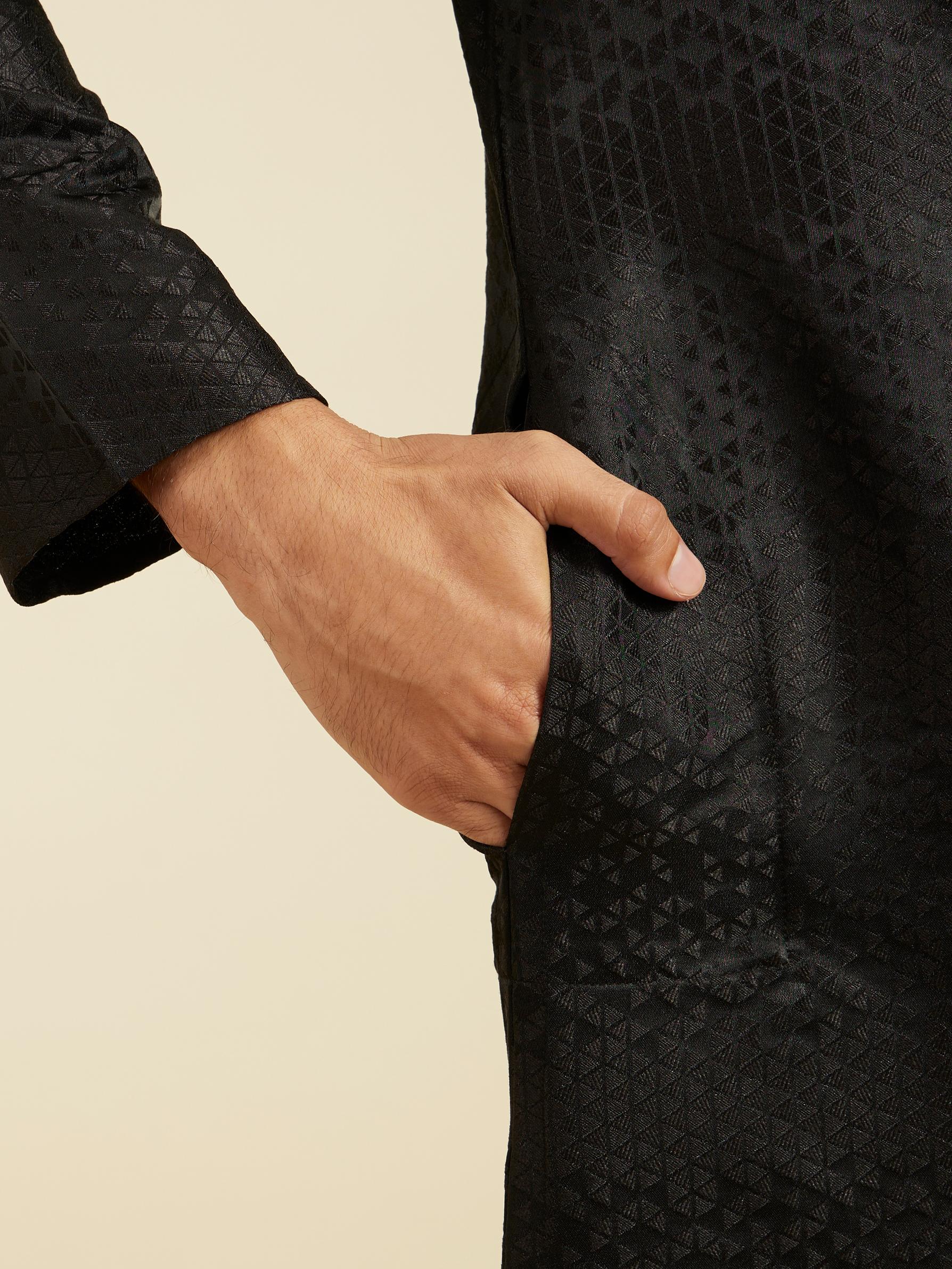 Diwas Men Ebony Black Triangular Self Patterned Kurta