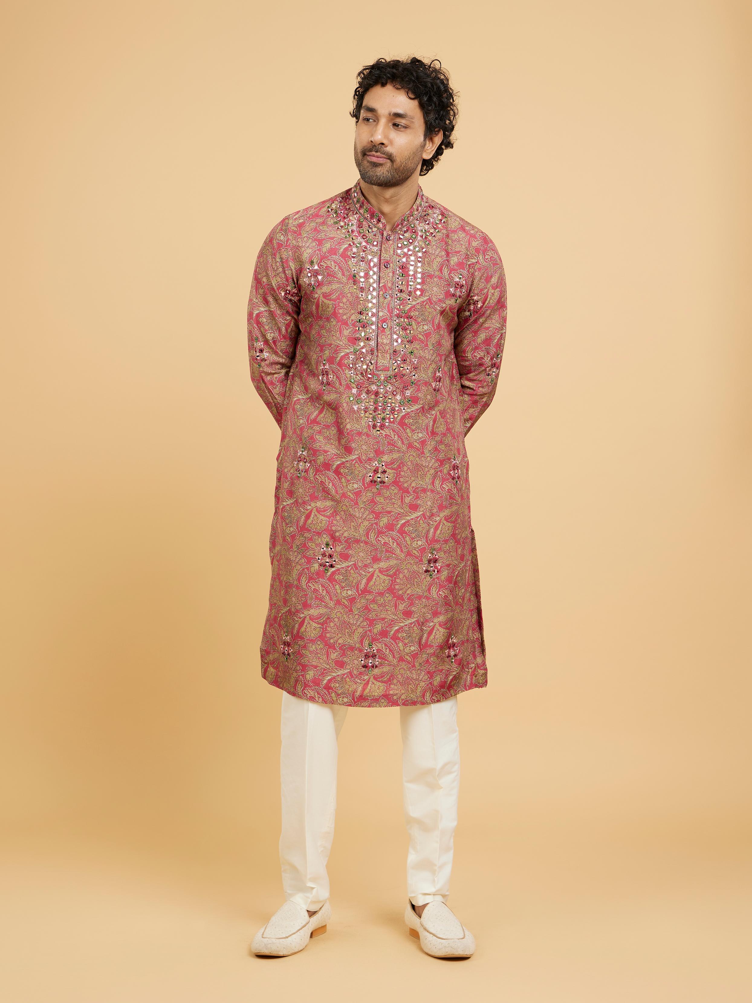 Twamev Men Magnificent Red Kurta Pajama