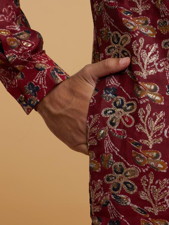 Twamev Men Elegant Maroon Kurta Pajama Set