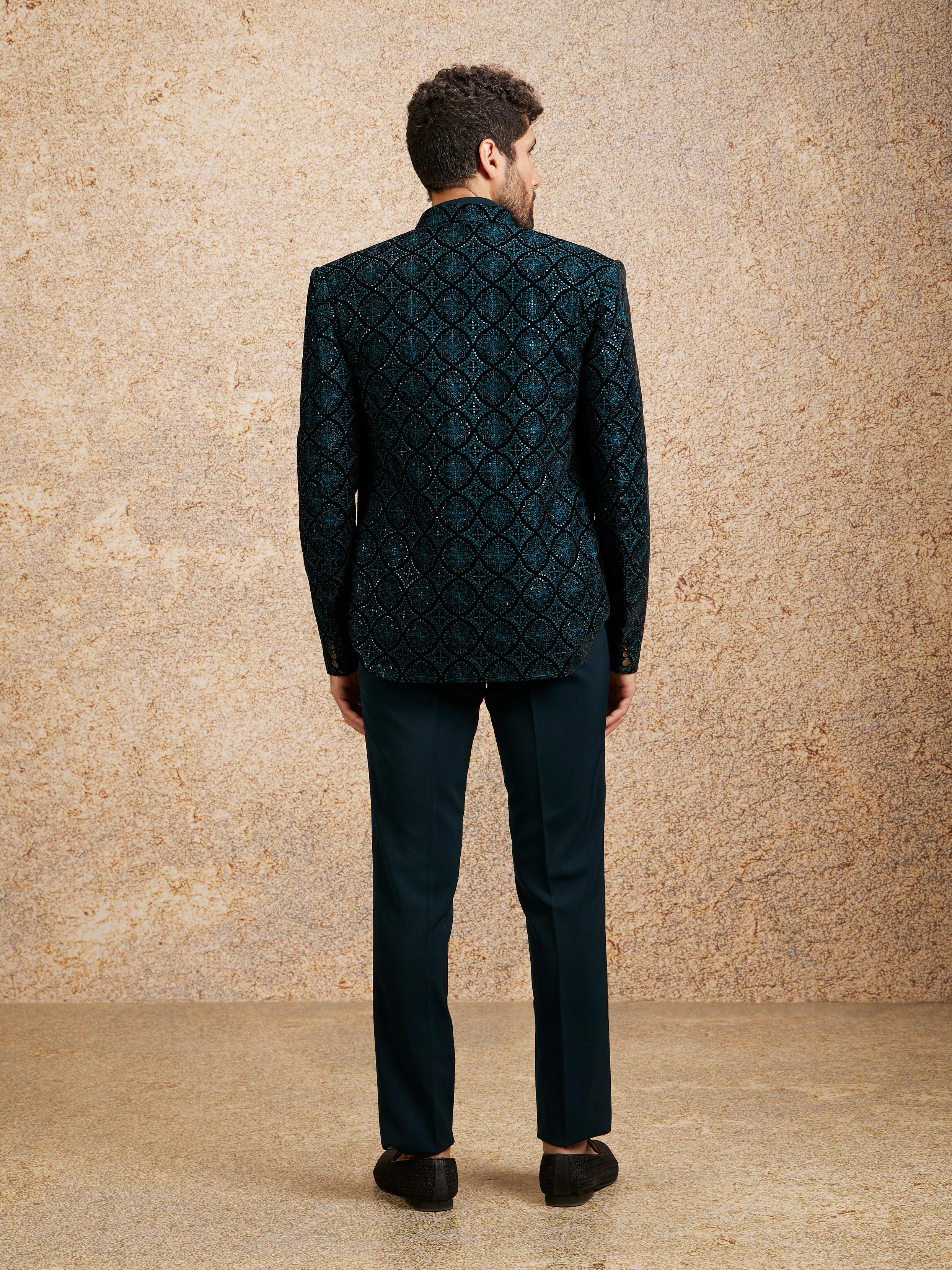Twamev Men Turquoise Blue Extravaganza Indo Western