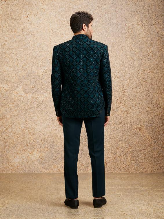 Twamev Men Turquoise Blue Extravaganza Indo Western