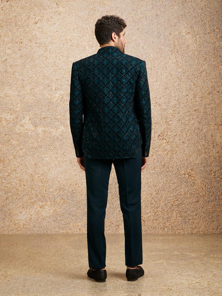 Twamev Men Turquoise Blue Extravaganza Indo Western