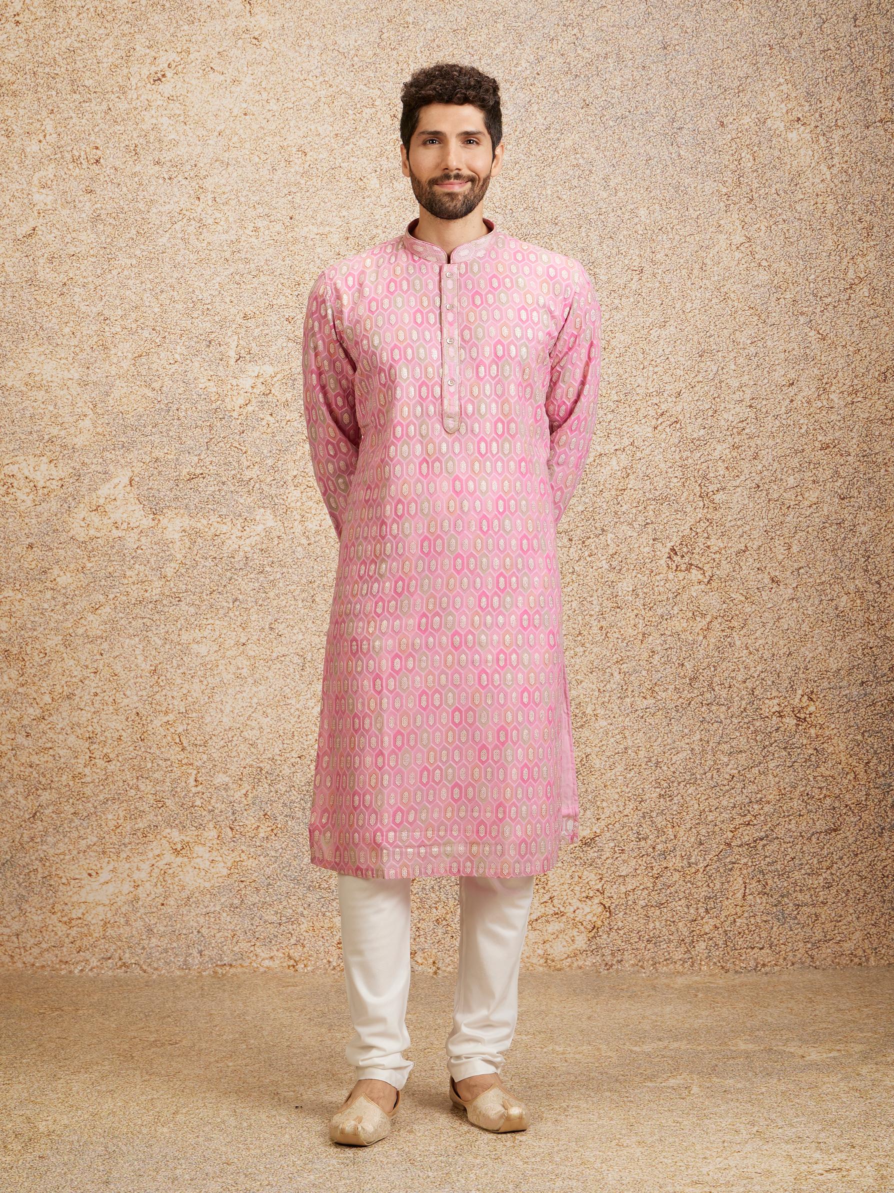 Twamev Men Georgette Pink Glory Kurta Pajama