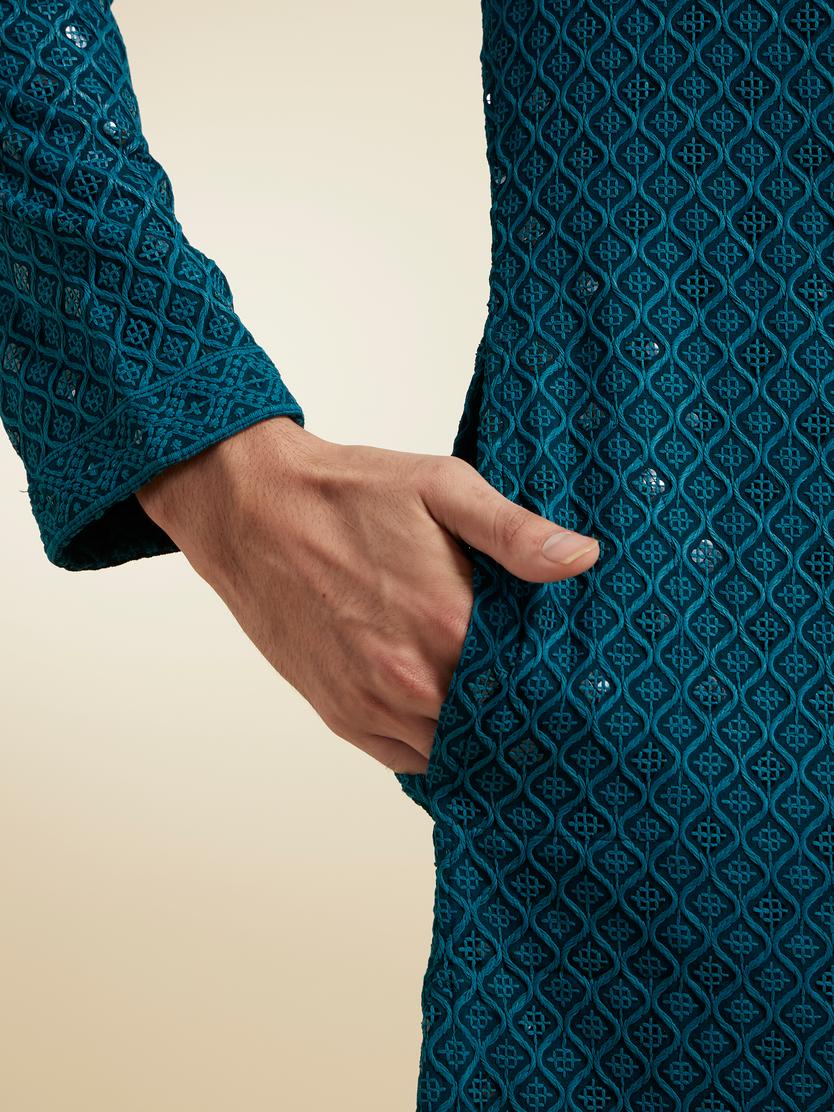Diwas Men Teal Green Viscose Kurta Pajama