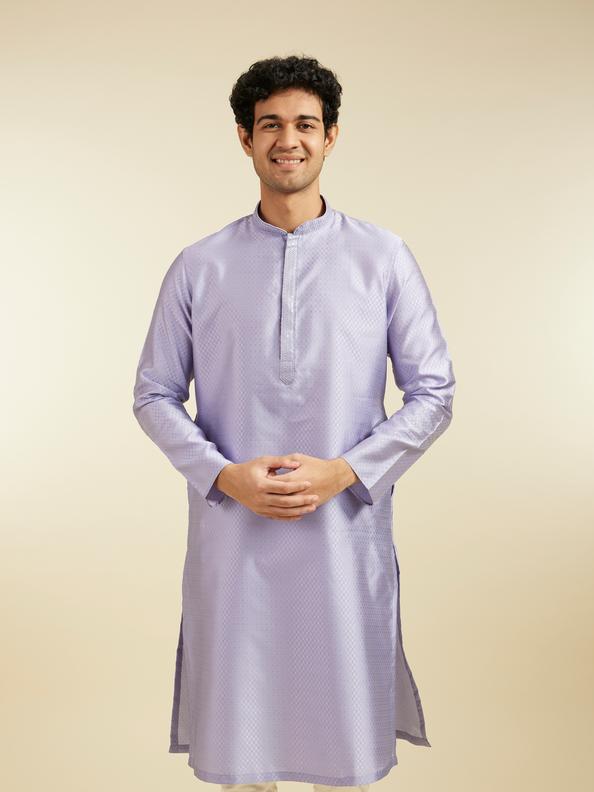 Diwas Men Soft Lilac Lattice Patterned Kurta with Sequin Work